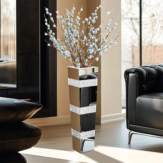Function Modern Floor Vase Crystal Silver Mirrored