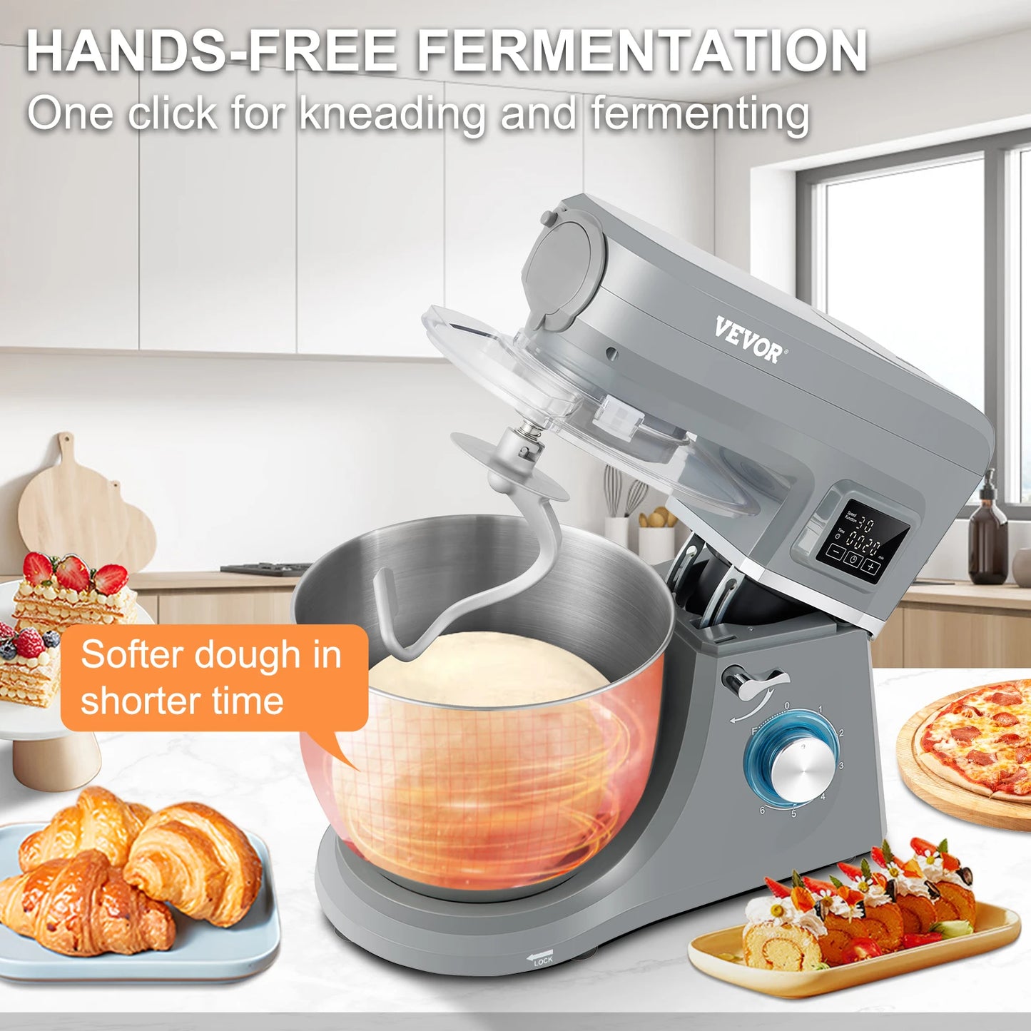VEVOR 7.4 Qt 5 In 1 Stand Mixer With LCD Digital Screen