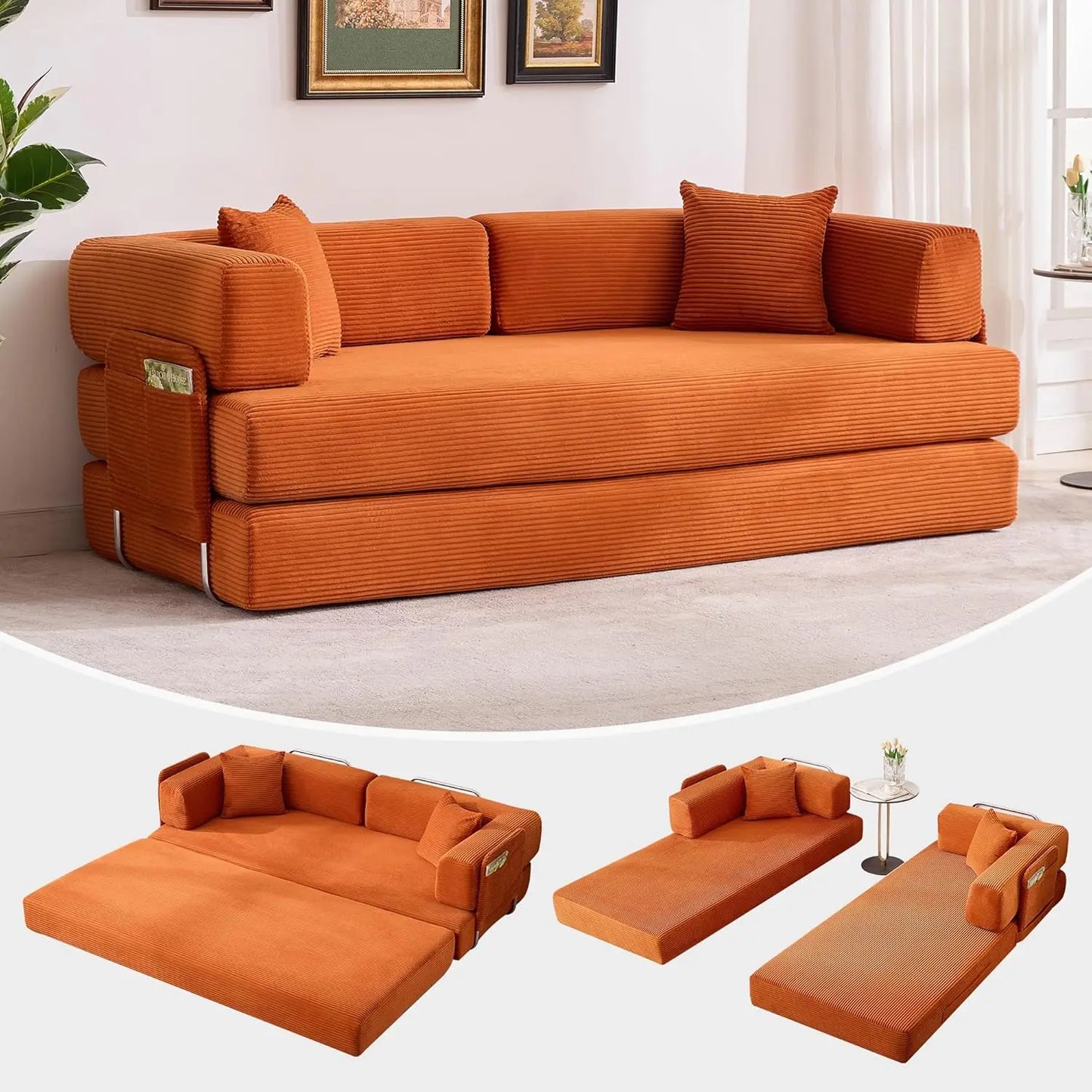 Corduroy Convertible Sleeper Sofa 5 In 1 Fixed Frame