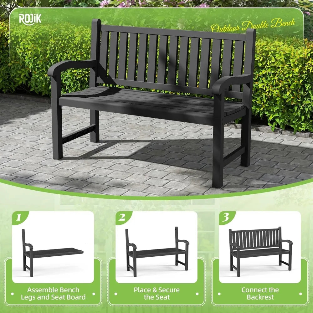 ROJIK Outdoor Bench Two Person Patio Chair Waterproof Resin Slatted