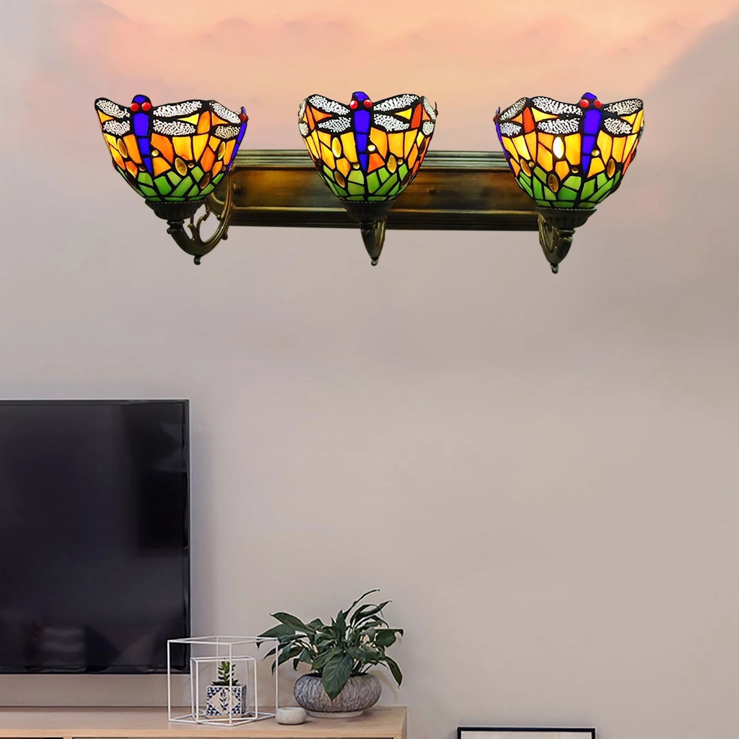 Dragonfly Three Light Wall Lamp With Glass And Metal Design