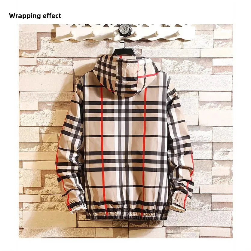 Sichuan Korean Style Plaid Hooded Jacket Mens Spring Casual
