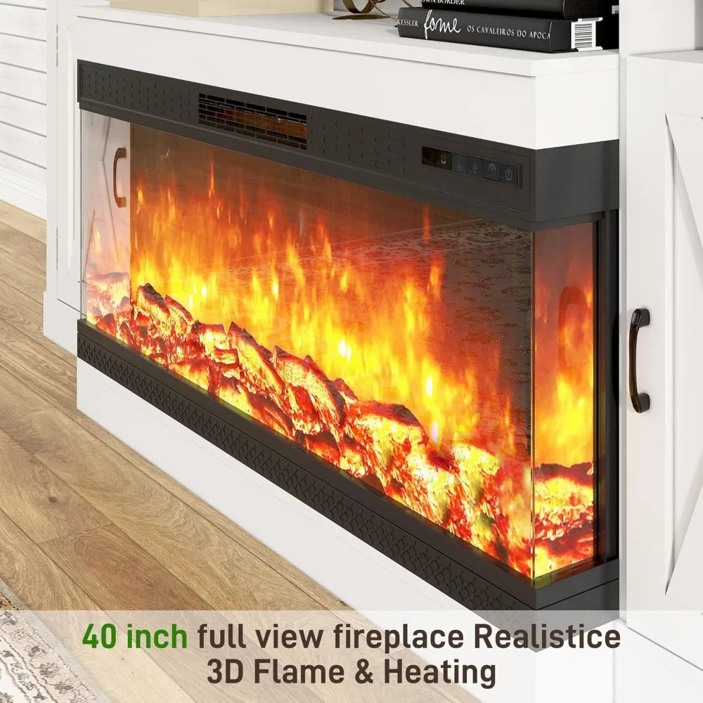 Farmhouse TV Stand With Glass Fireplace LED Entertainment Center