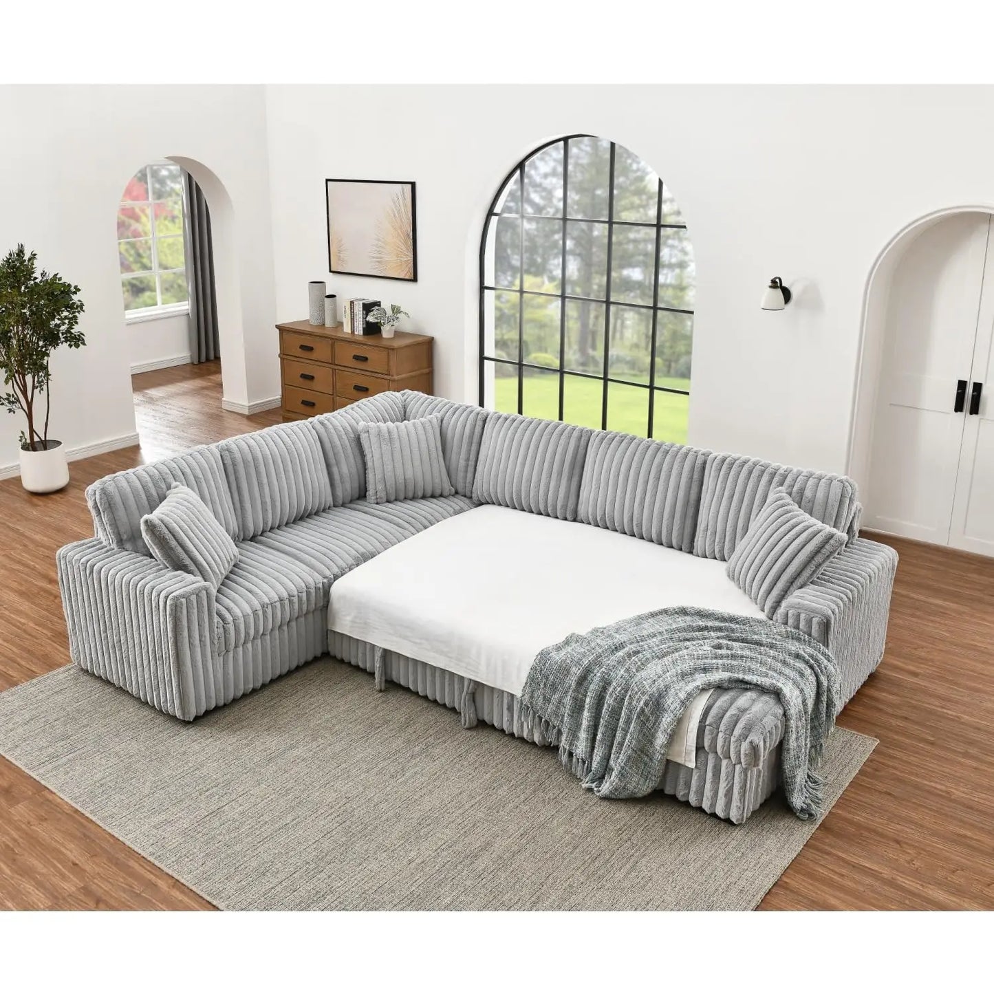 TODRANI U Shaped Sleeper Sofa Sectional With USB Ports