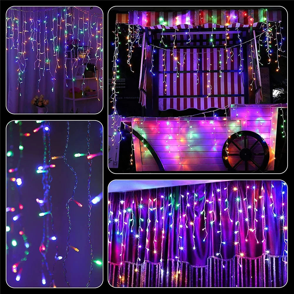 WELPUR Solar Icicle Curtain Lights 8 Modes Christmas