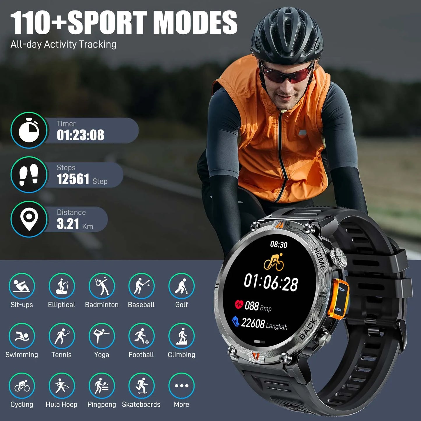 EIGIIS KE3 Smartwatch For Men Bluetooth Call Full Touch HealthMonitor