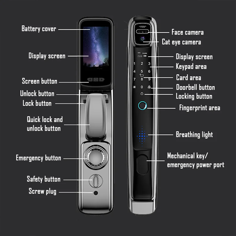 YKESDL WiFi Face Recognition Smart Door Lock With Camera