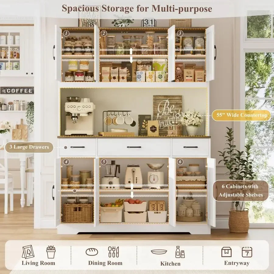 XMSJ Pantry Cabinet With Charging Station Kitchen Hutch