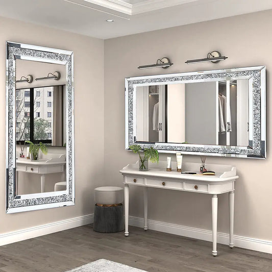 LUVODI Rhinestone Frameless Vanity Mirror Wall Mounted