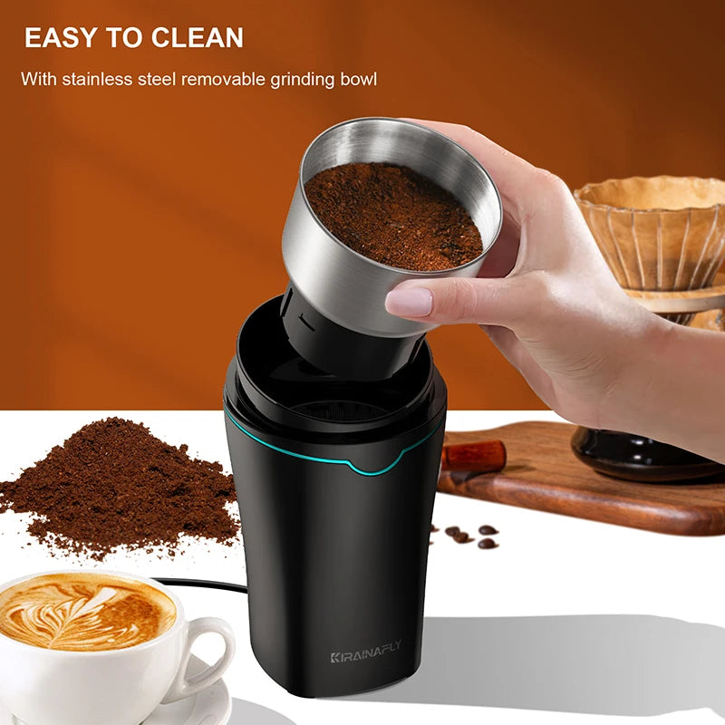 KIRAINAFLY Electric Coffee Grinder 300W With Removable Stainless Steel Cup