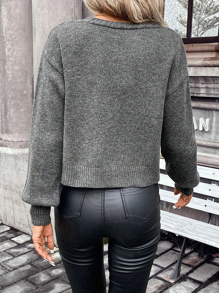 CN Knit Button Cardigan Sweater For Women Elegant Style