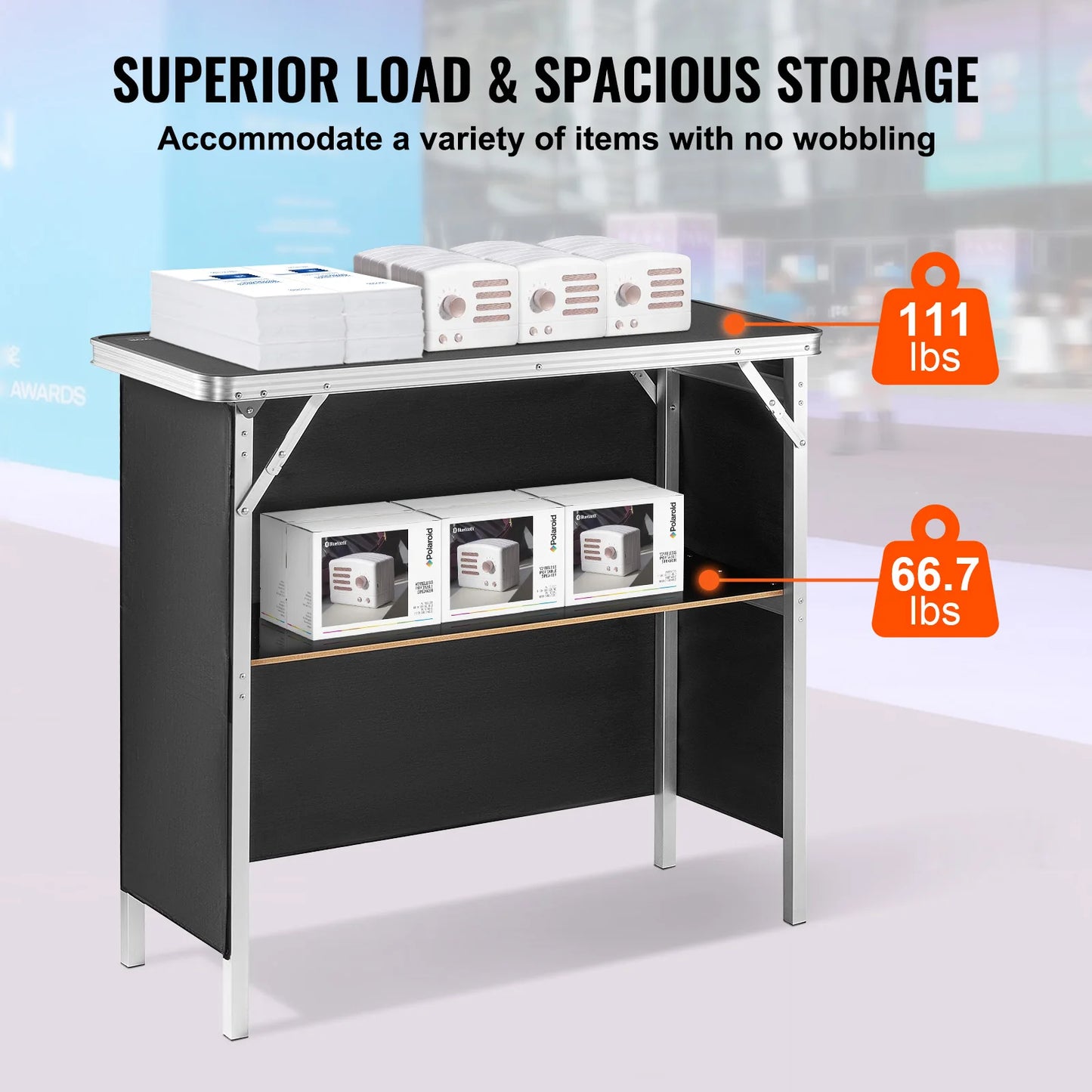 SucceBuy Folding Portable Bar Table For Tradeshow Exhibition Carrying Case Skirt