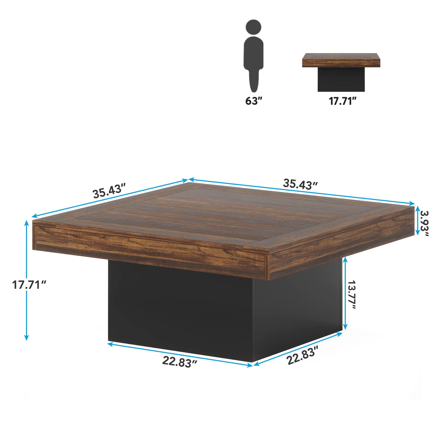 Tribesigns LED Square Coffee Table Engineered Wood Living Room