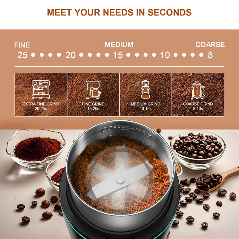 KIRAINAFLY Electric Coffee Grinder 300W With Removable Stainless Steel Cup