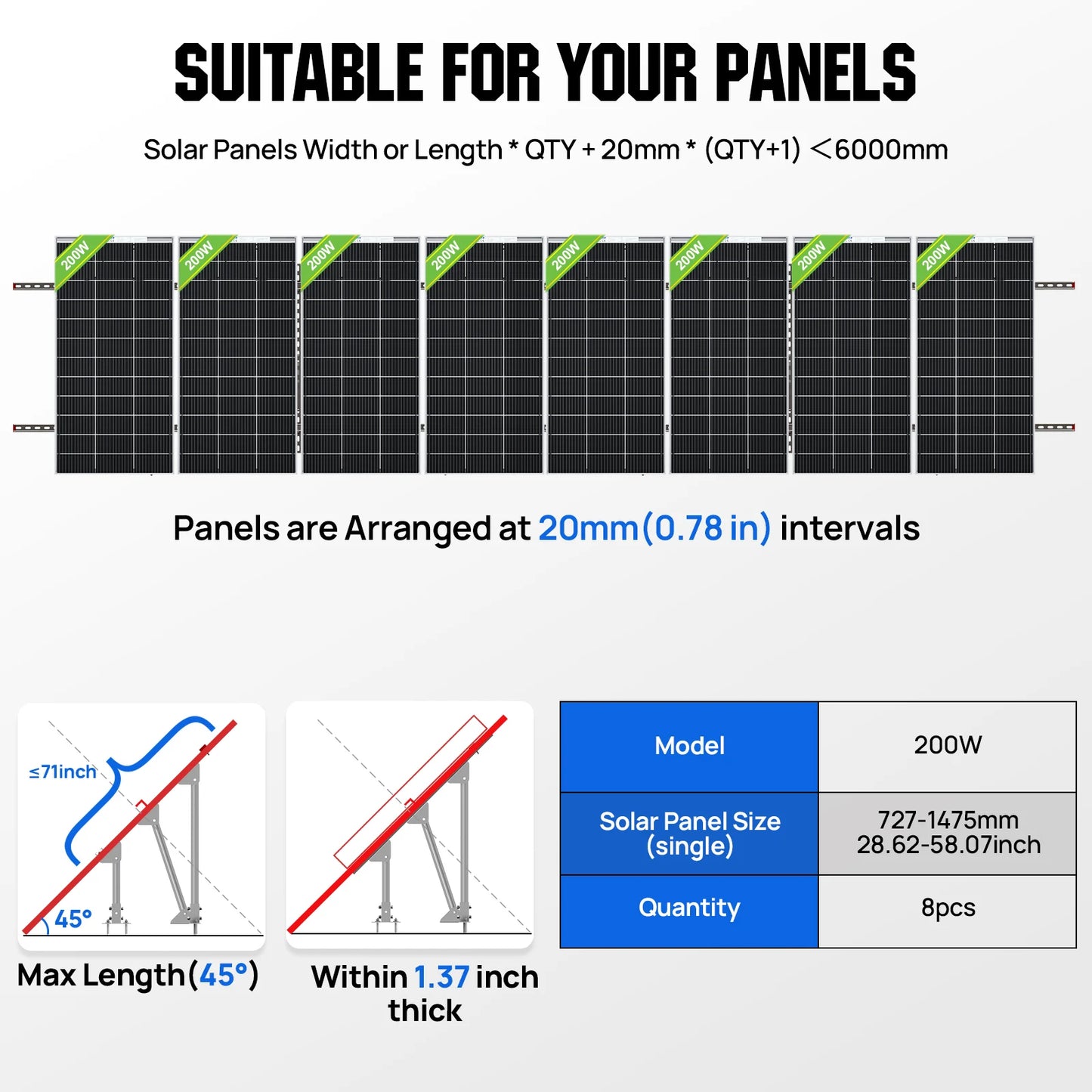 ECO-WORTHY Upgraded Solar Ground Mount Brackets Kit For 4x200W Or 3x300W Panels