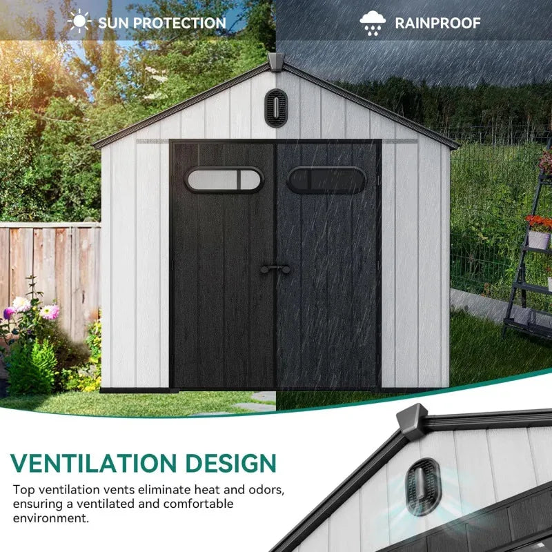 Outdoor Resin Storage Shed With Windows, Vents, Lockable Entrance