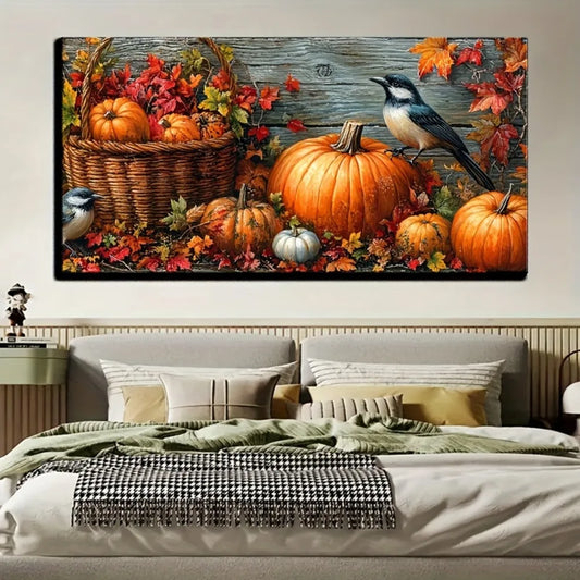 Hign-Concerned Fall Pumpkin Canvas Painting Wall Art Bird