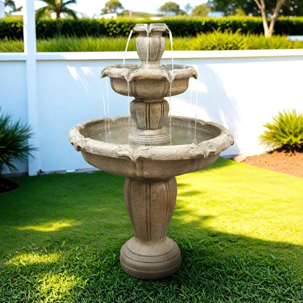 Modern Concrete Outdoor Water Fountain 3 Tier Floor Waterfall Pump
