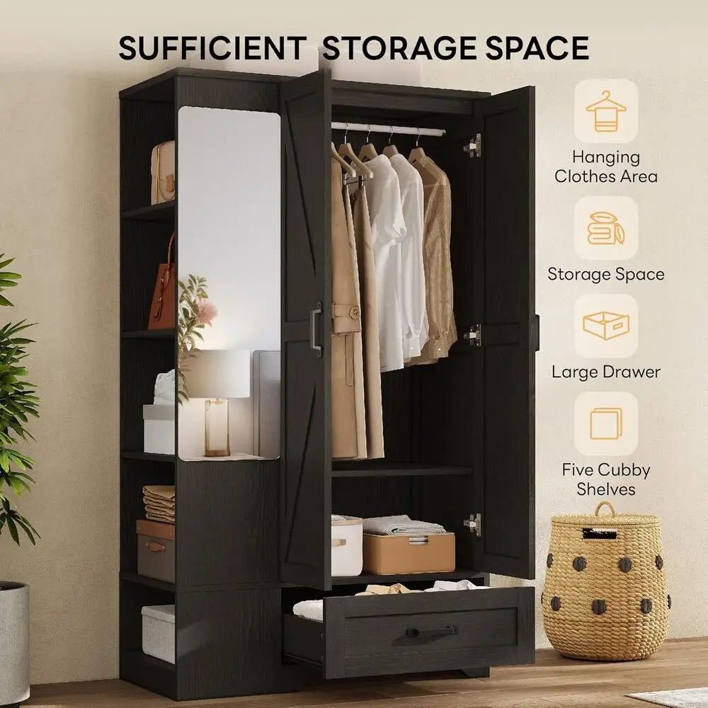 Likimio Armoire Wardrobe Closet With 2 Doors And Shelves