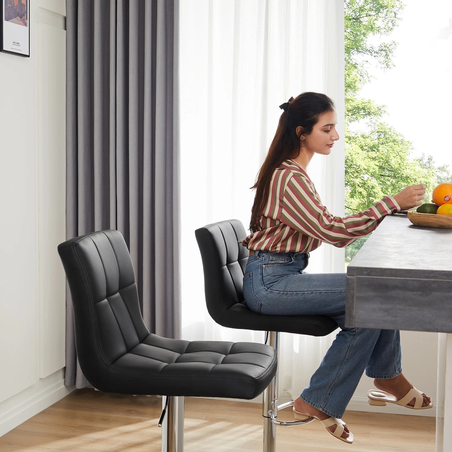 JHK PU Leather Bar Stools With Metal Frame Upholstered Backrest