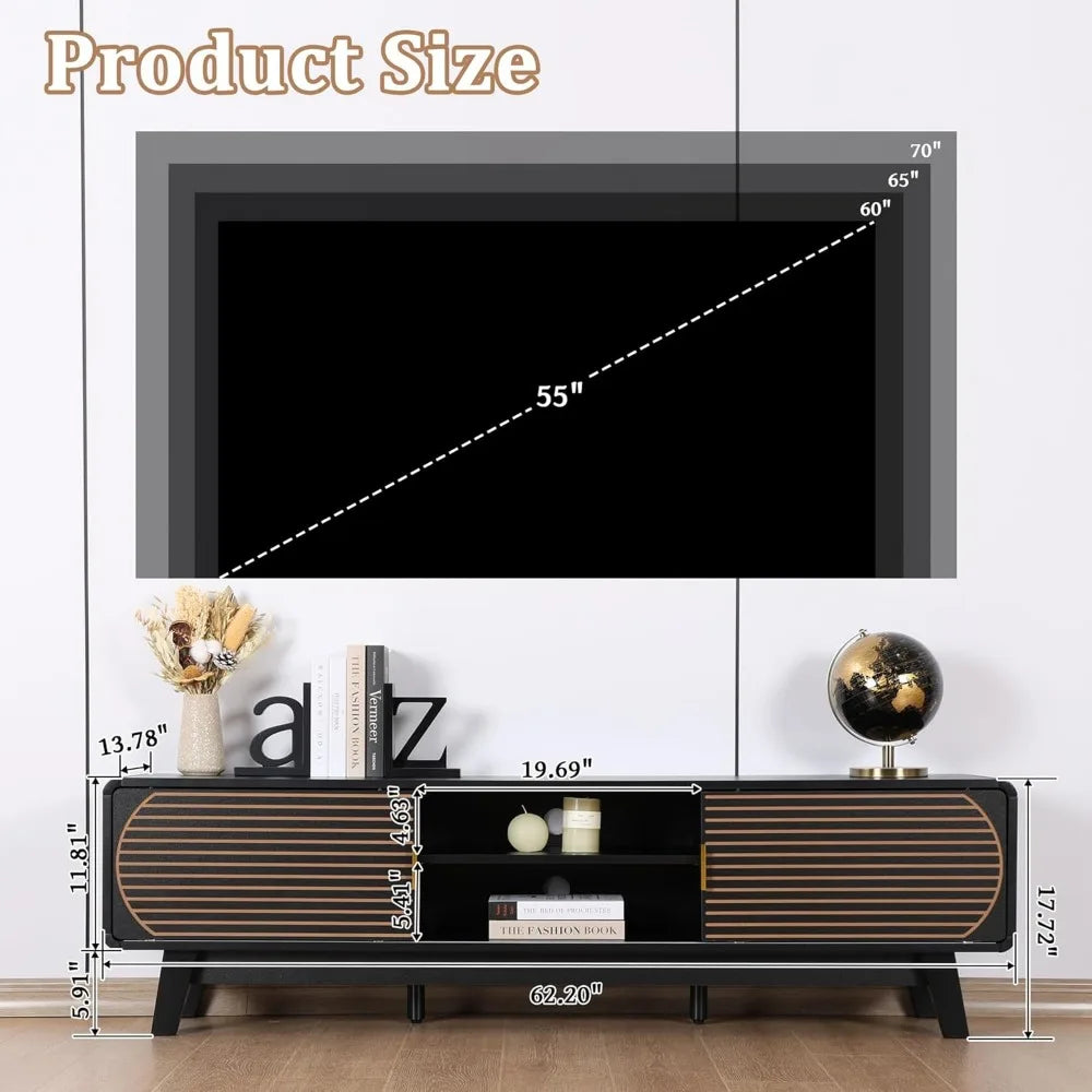 Century Modern TV Stand With Fluted Sliding Doors Entertainment Center
