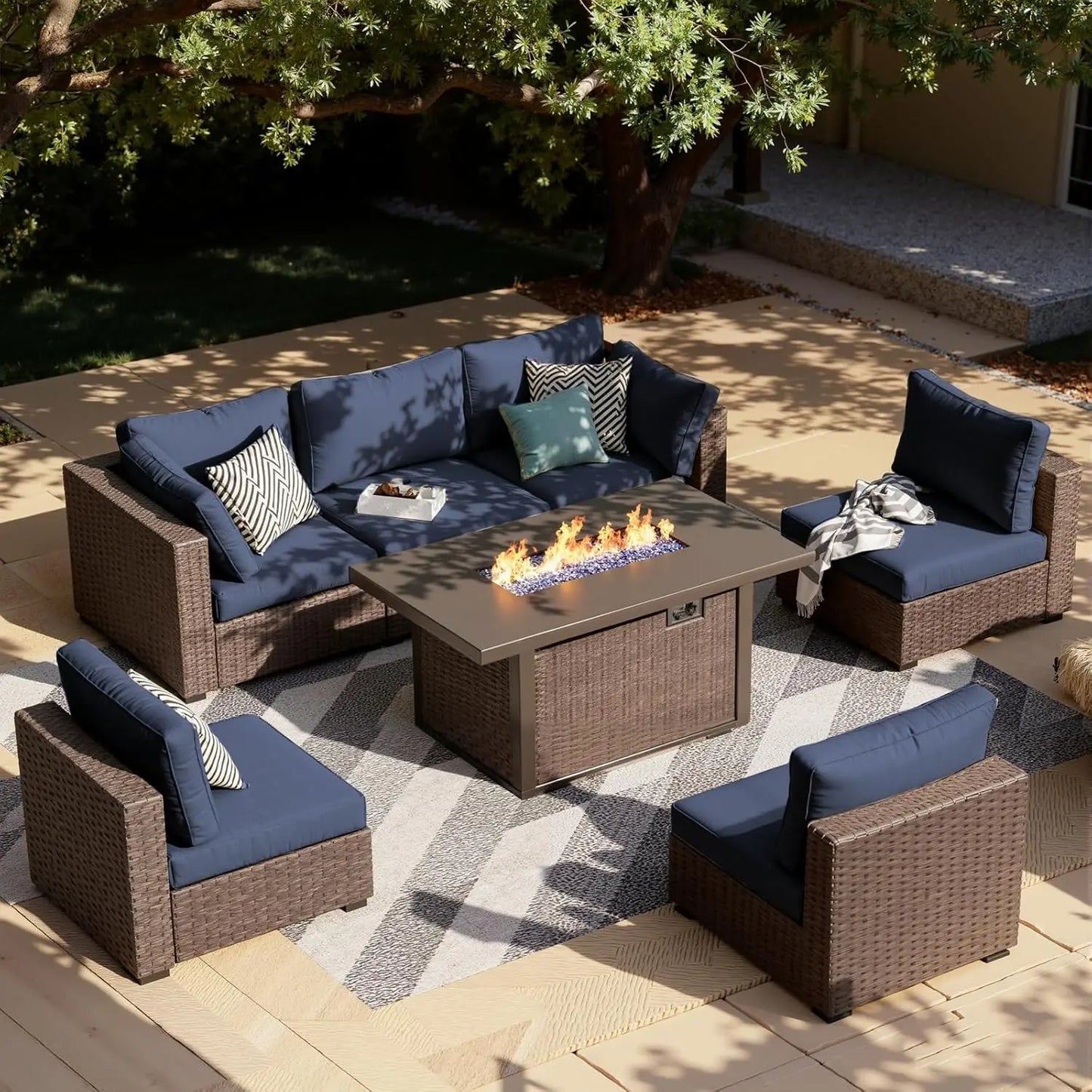 XIAOLANG Outdoor Sectional Patio Furniture Set With Fire Pit Table