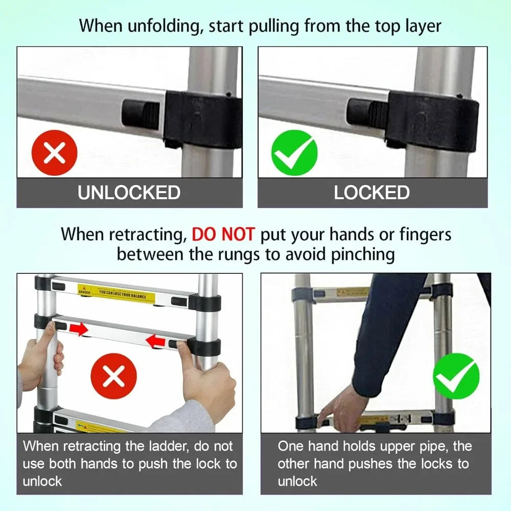 ANGDUO Telescoping Aluminum Ladder with Detachable Hooks