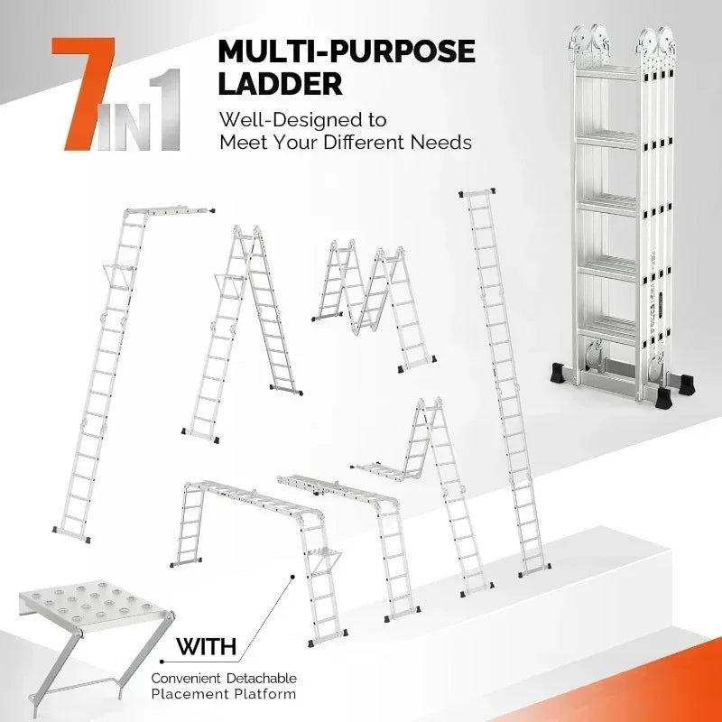 Hignconcerned Folding Ladder Extension 7 in 1 Aluminium
