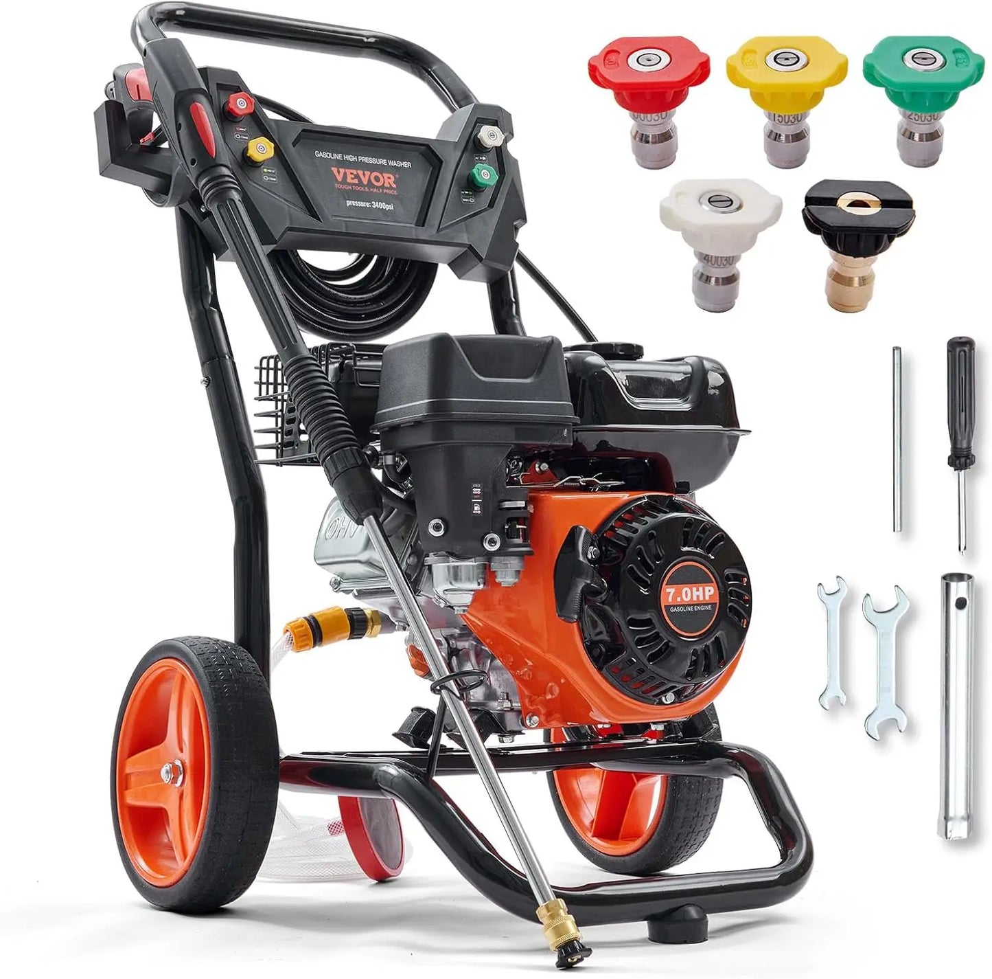 Gas Powered Pressure Washer 3400 PSI 2.6 GPM With Nozzles