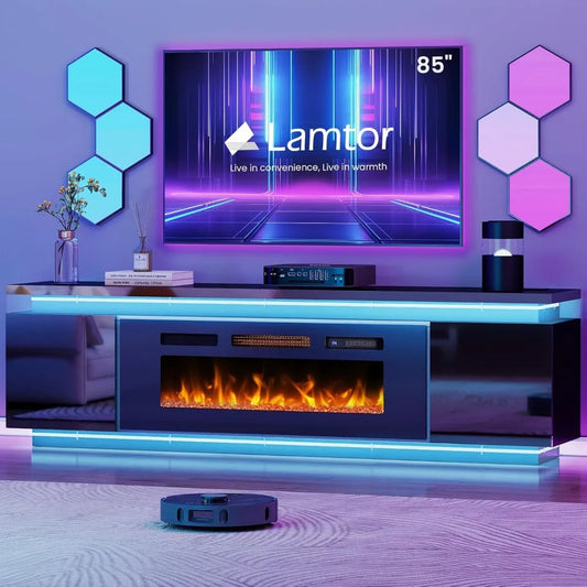 ANGDUO Fireplace TV Stand With RGB LED Lights And Outlets
