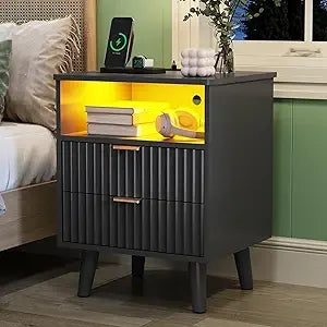 Color Nightstand With Charging Station And Fluted Panel