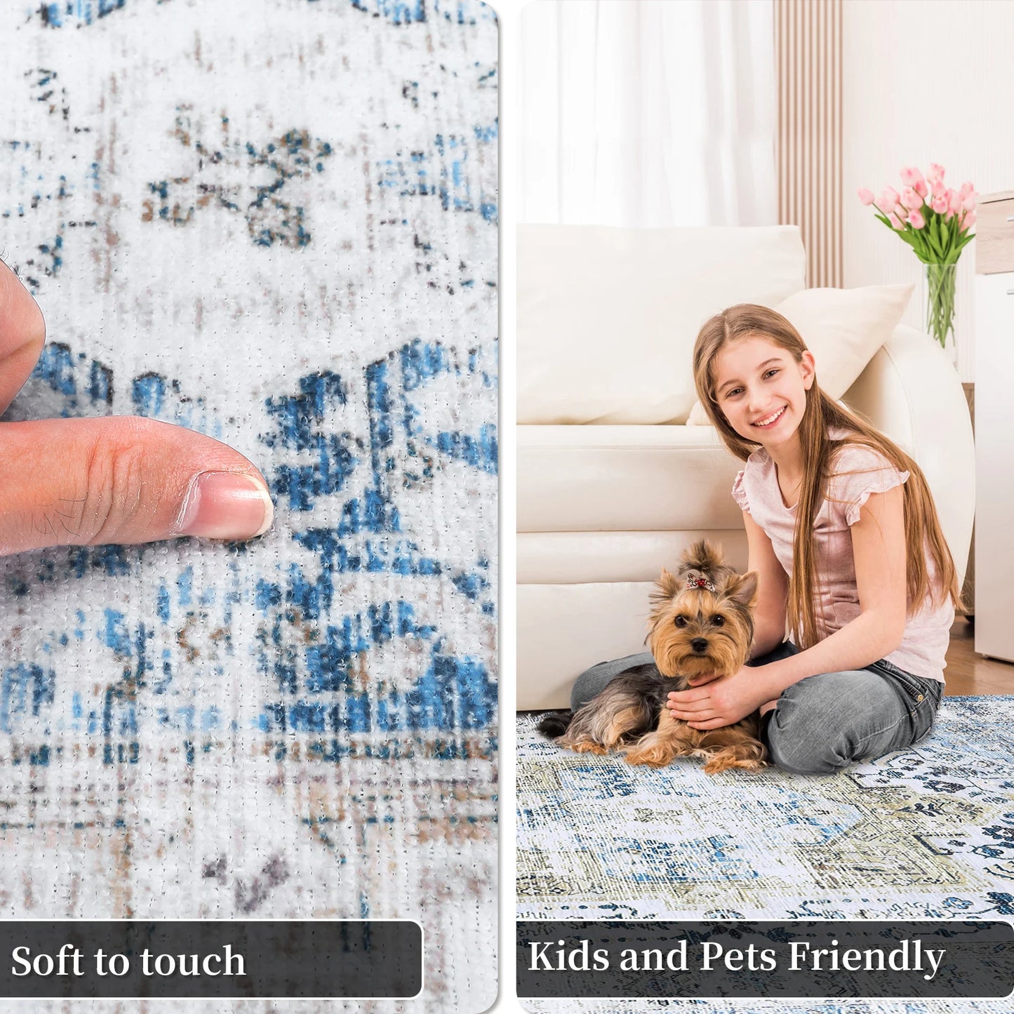 HiMISSCN Vintage Area Rug Indoor Non Slip Washable Carpet