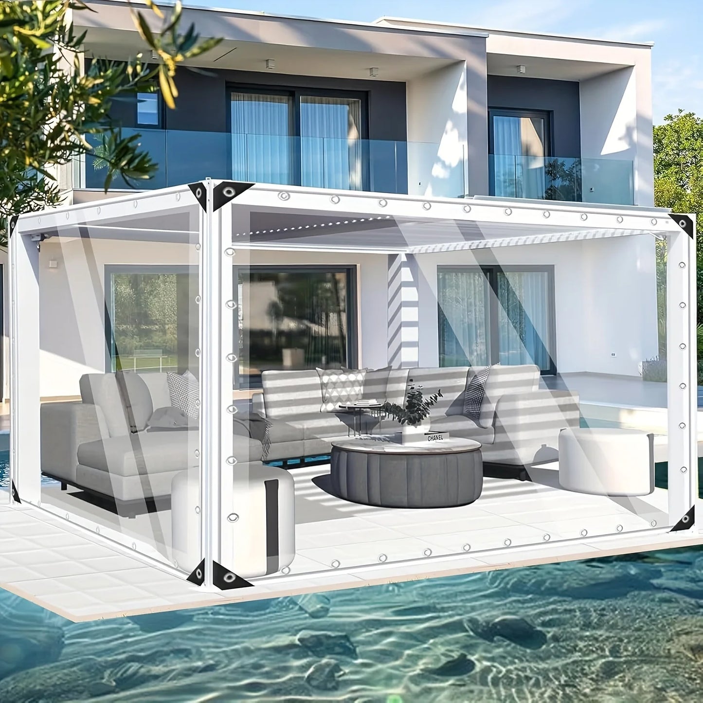 Hign-concerned Transparent Waterproof Tarpaulin With Sealing Rings For Courtyard Gardens