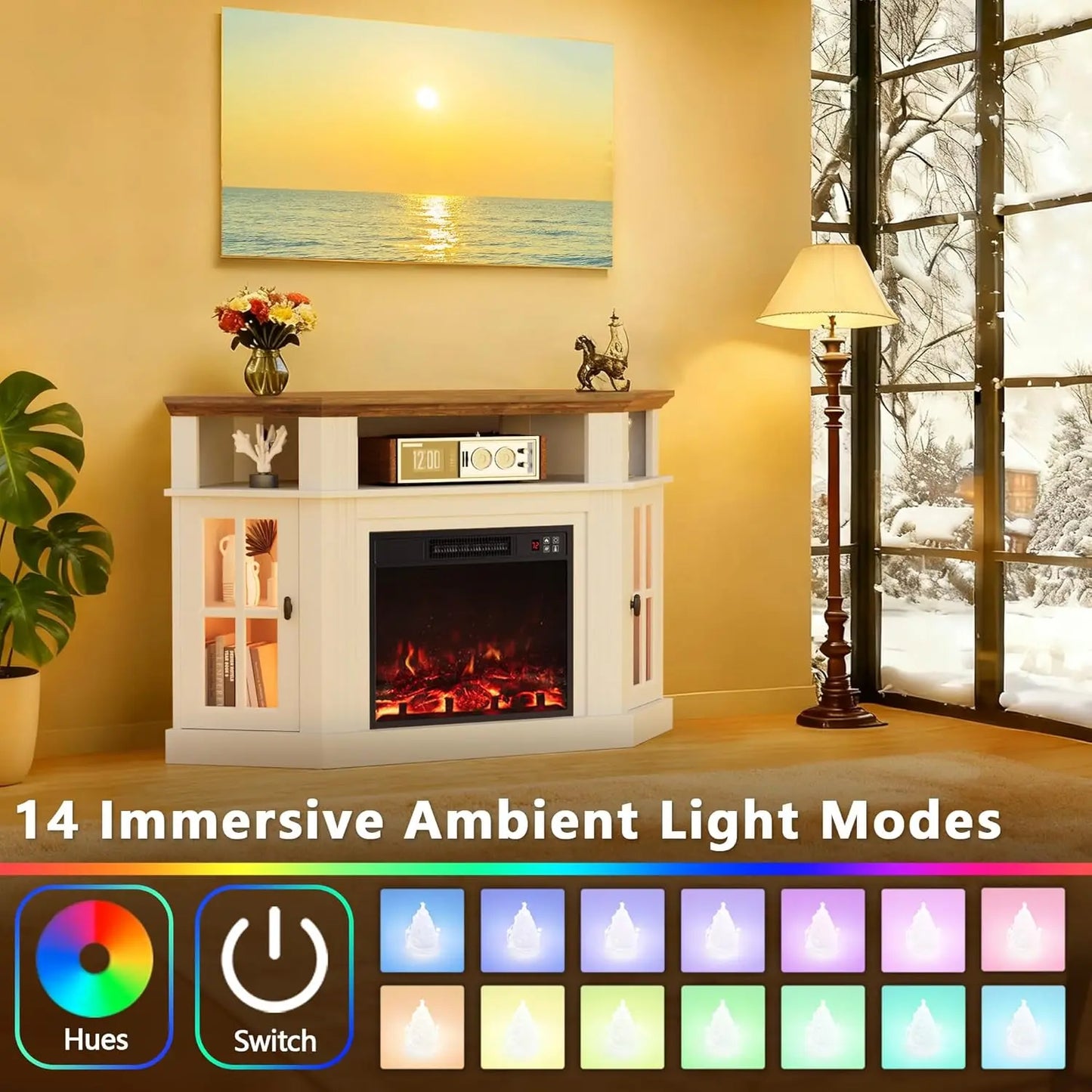 Modern Corner Fireplace TV Stand Entertainment Center With Electric Fireplace