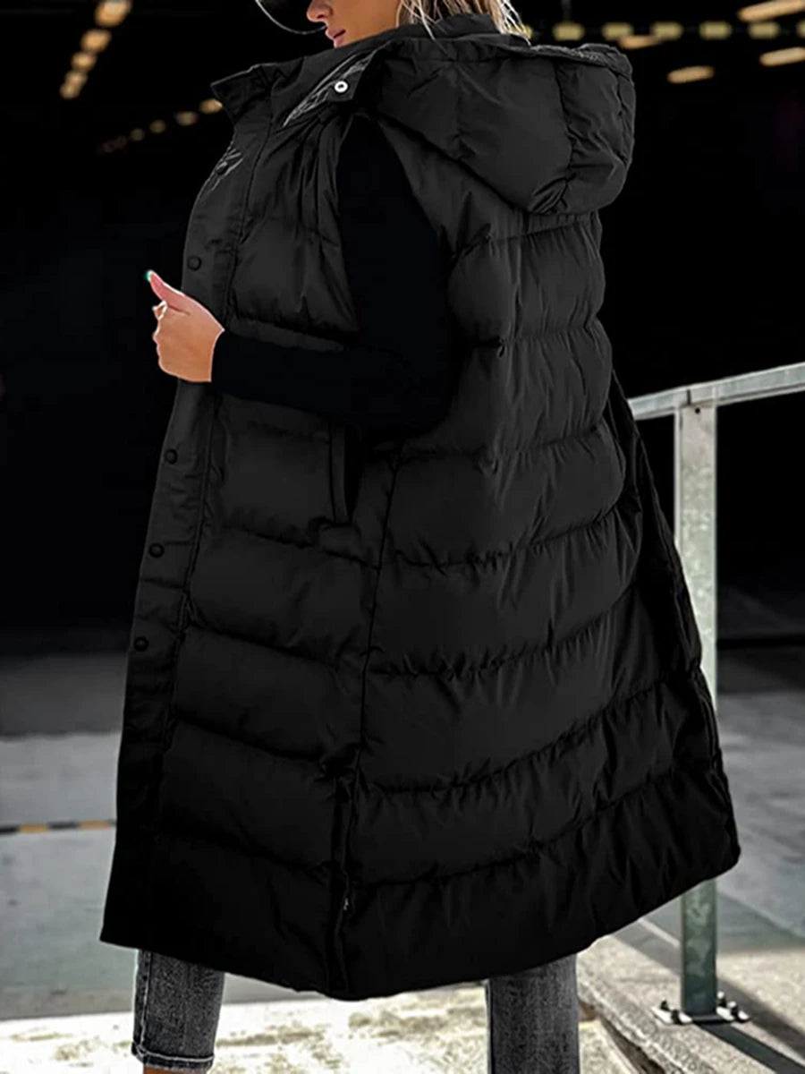 Meihuida Quilted Puffer Vest With Hood Women Winter Jacket