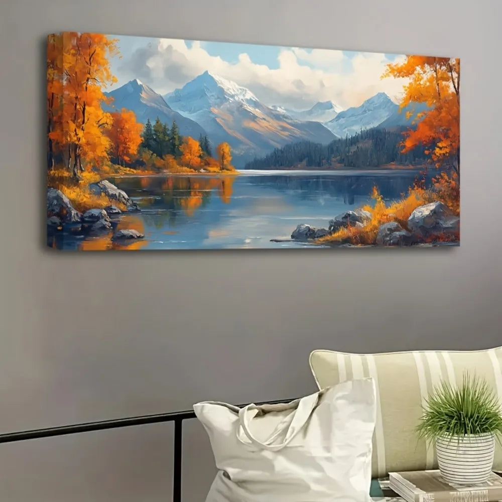 Hign-concerned Rustic Autumn Lake Landscape Wall Art