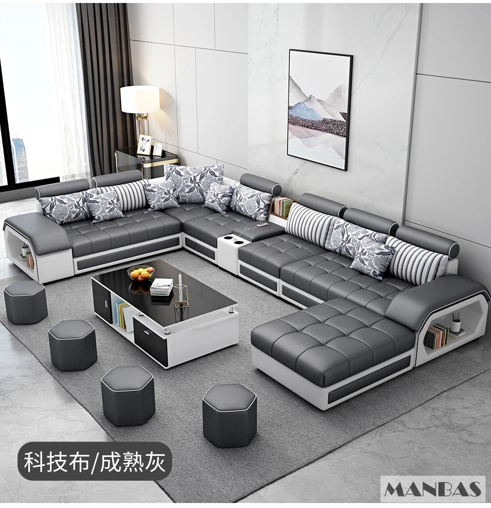 Linlamlim Modern U-Shaped Fabric Sofa Set with USB
