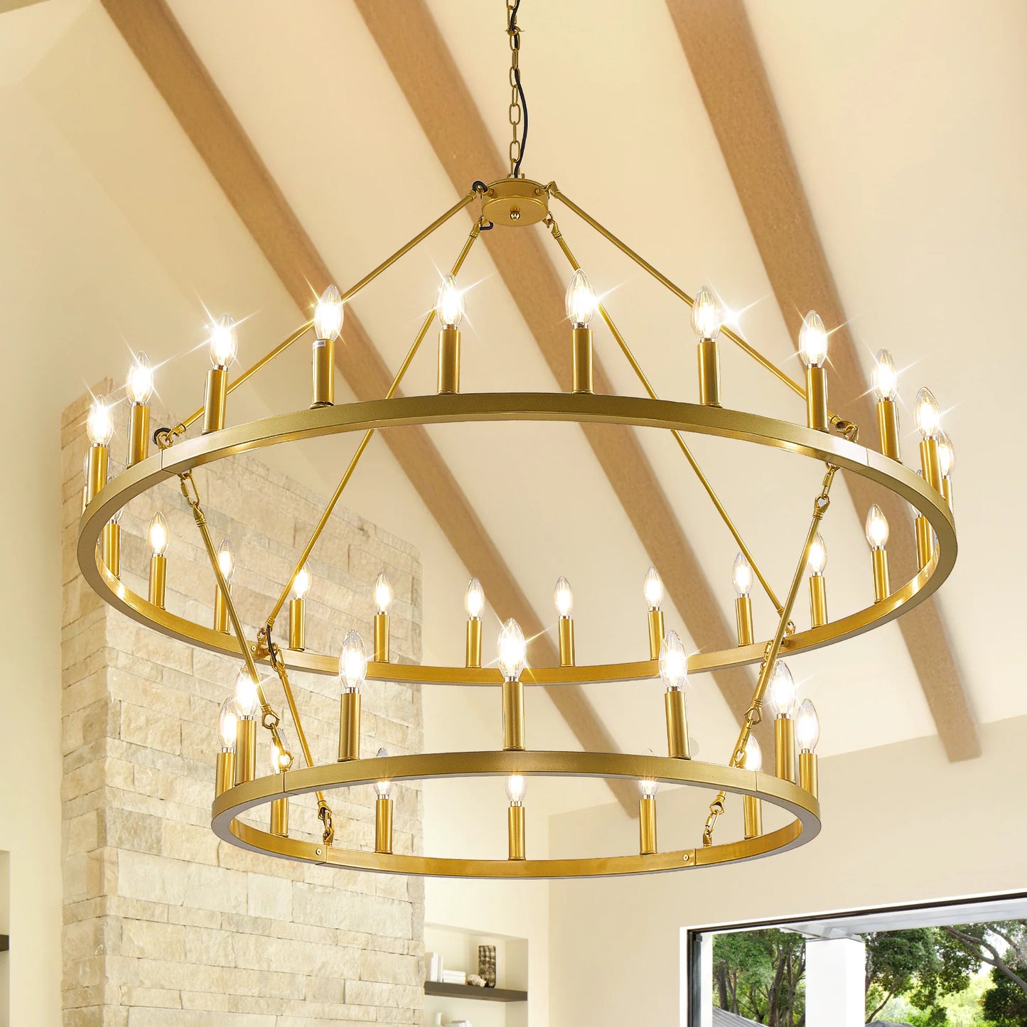 Farmhouse Wagon Wheel Chandelier Two Tier 36 Lights