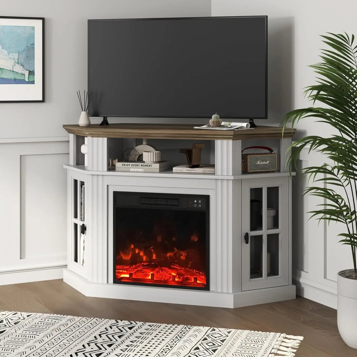 Fireplace TV Stand With Storage Cabinets And Media Console