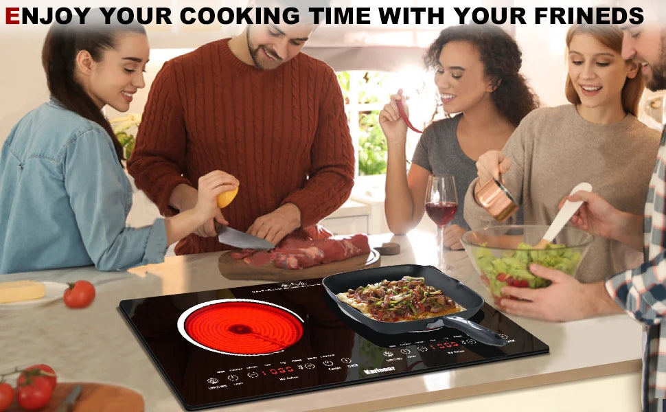 Karinear 2 Burner Ceramic Electric Cooktop Dual Voltage Plug