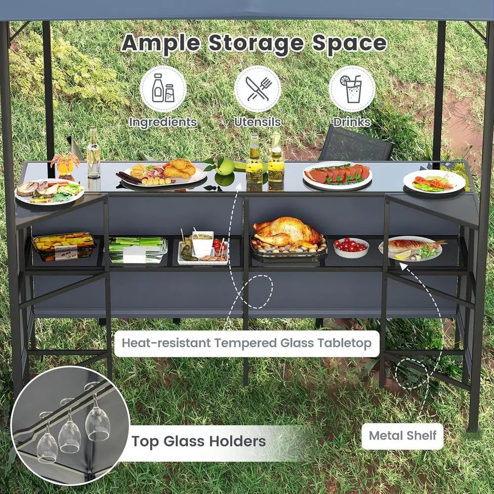 MKDK 3 Piece Patio Bar Set Double-Tier Gazebo And Stools