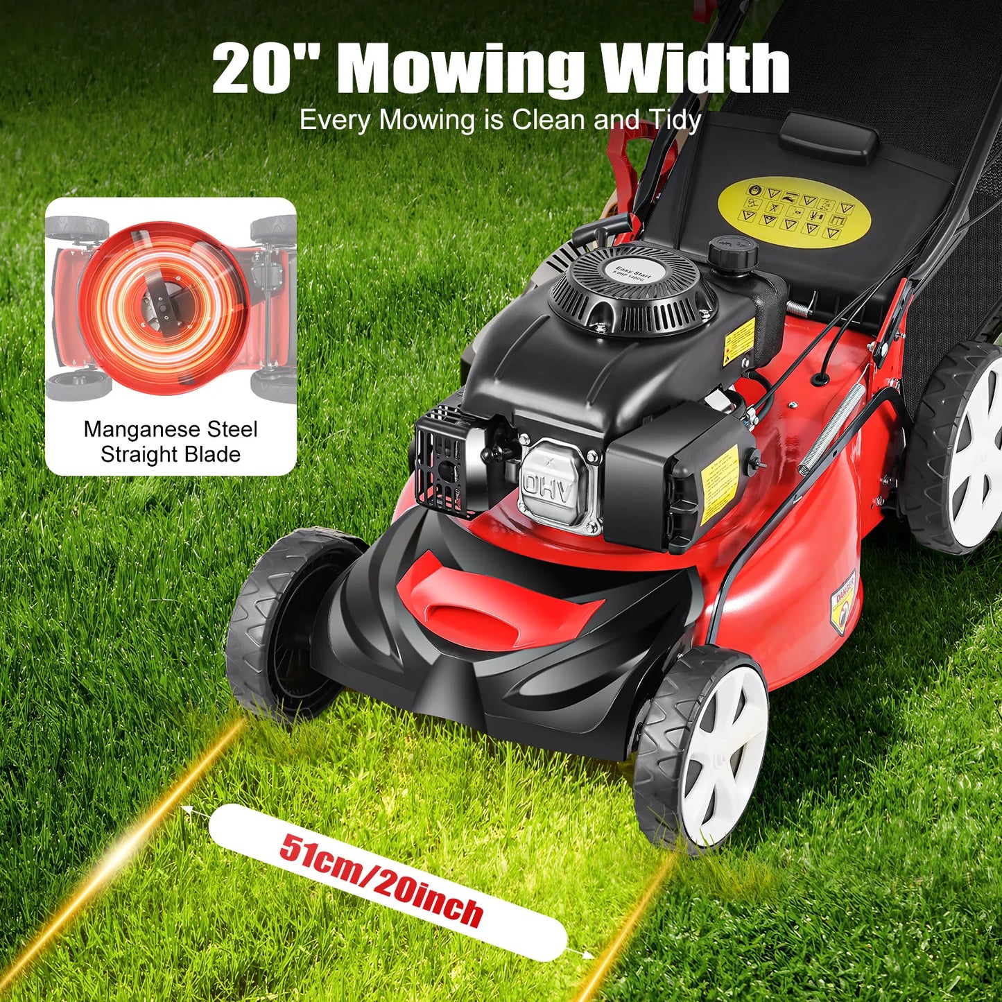 Bymaocar Self Propelled Gas Lawn Mower 5HP 140CC 4 Stroke