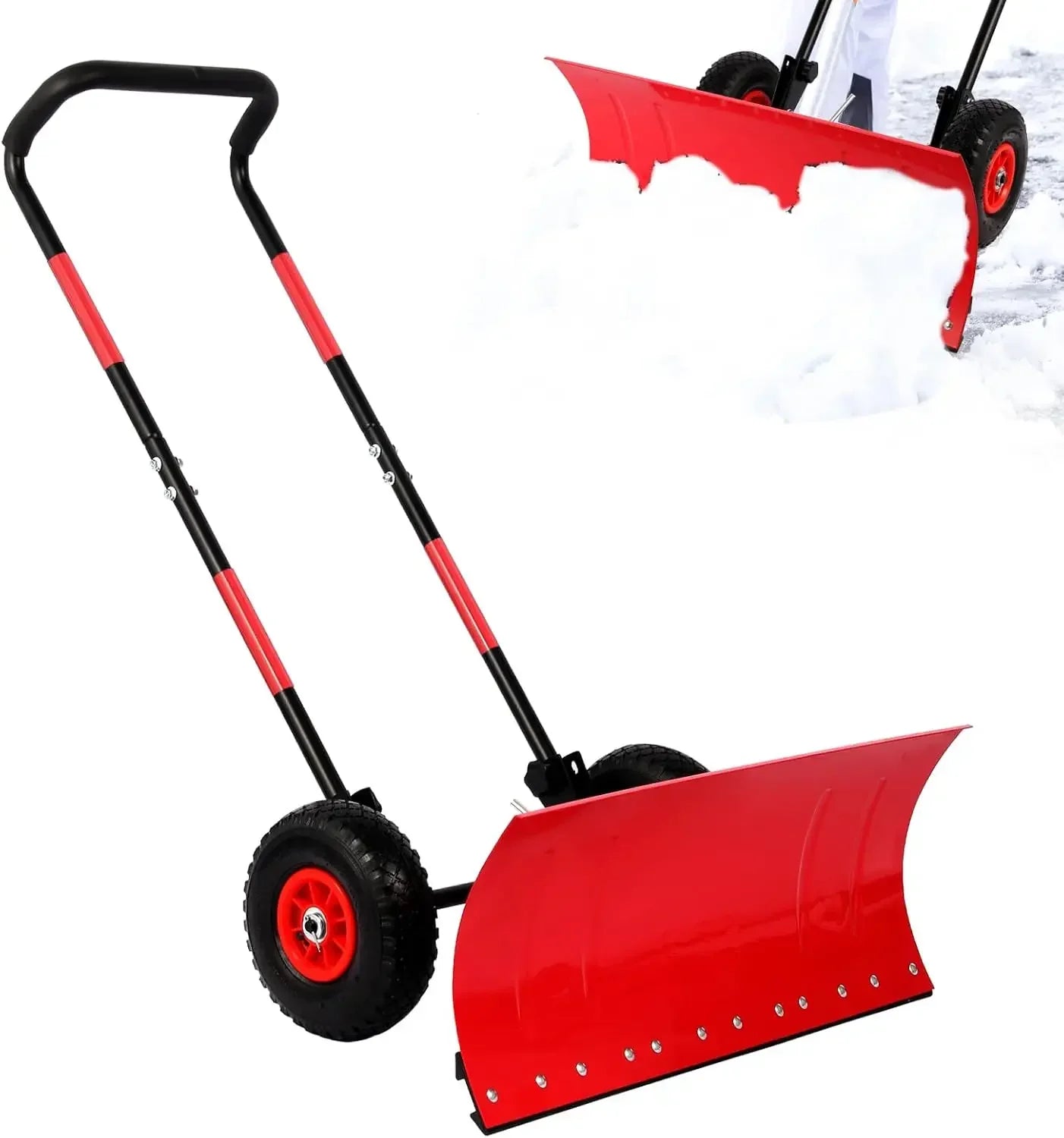 Snow Shovel With Wheels Metal Blade Adjustable Angled Handle