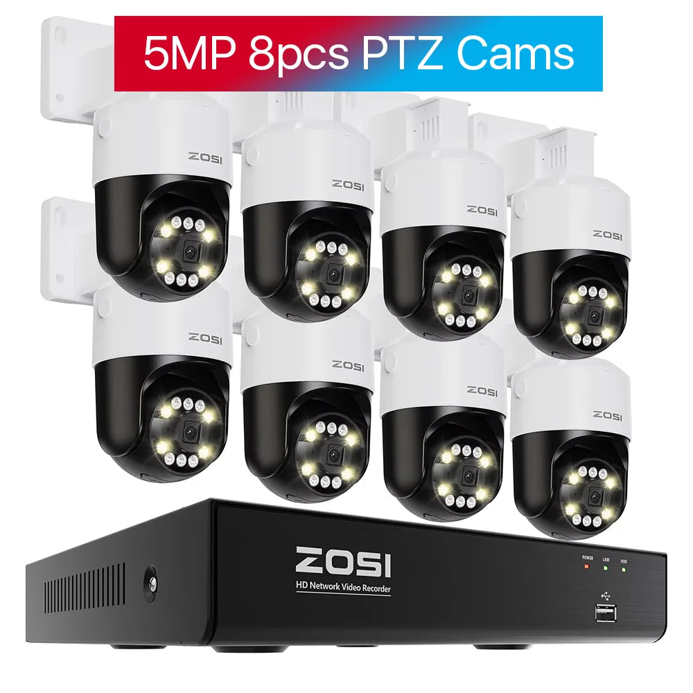 ZOSI 8CH 5MP PTZ IP Camera System POE NVR Kit Outdoor