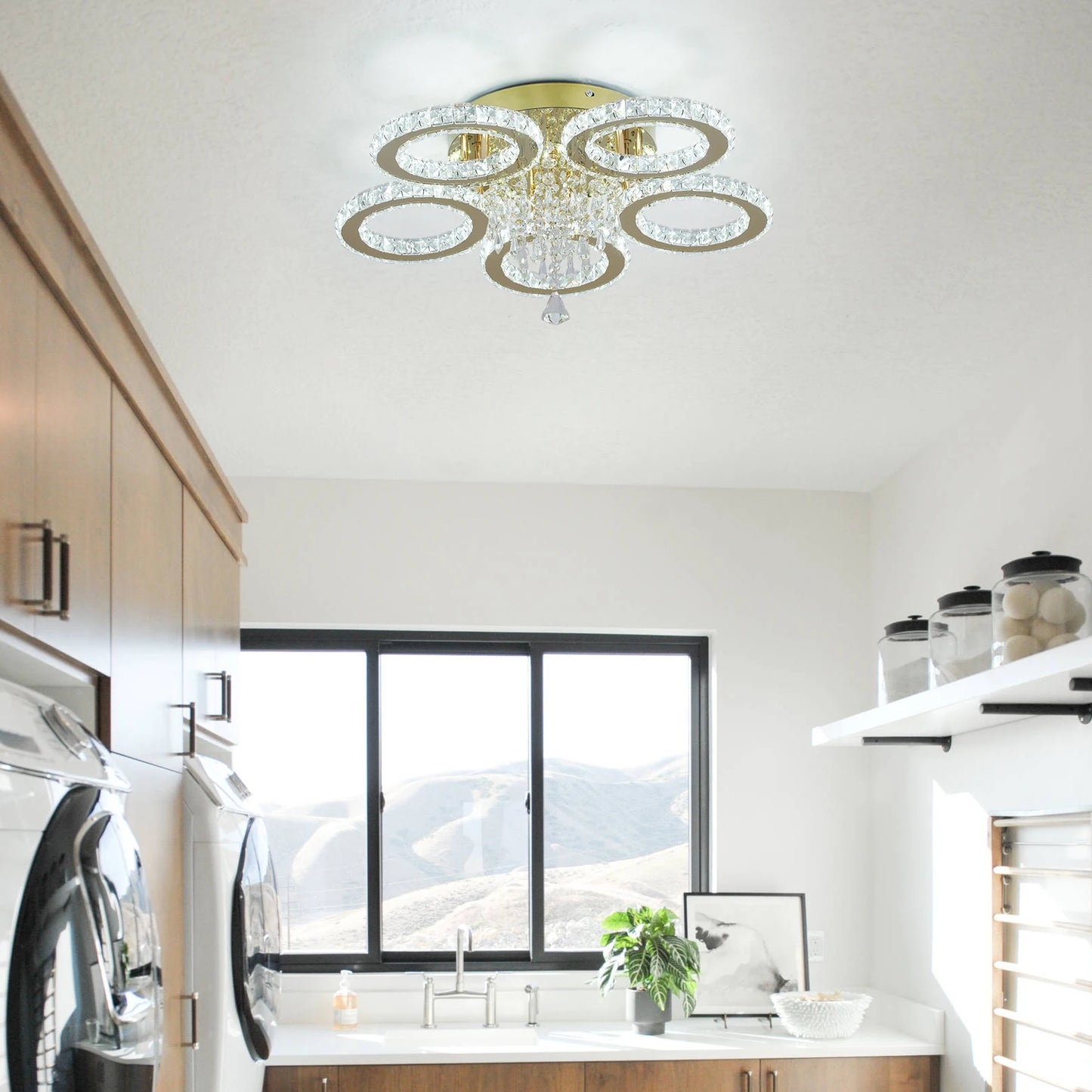Led Ceiling Light Crystal Chandelier For Living Room Gold Finish