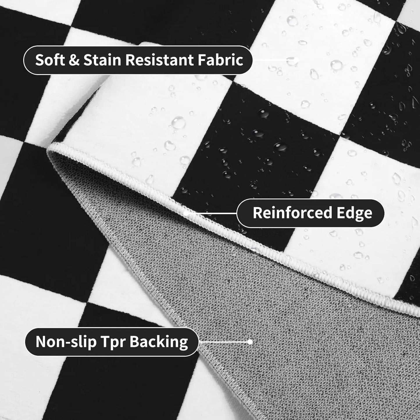 Noahas Checkered Geometric Rug Non Slip Low Pile Washable