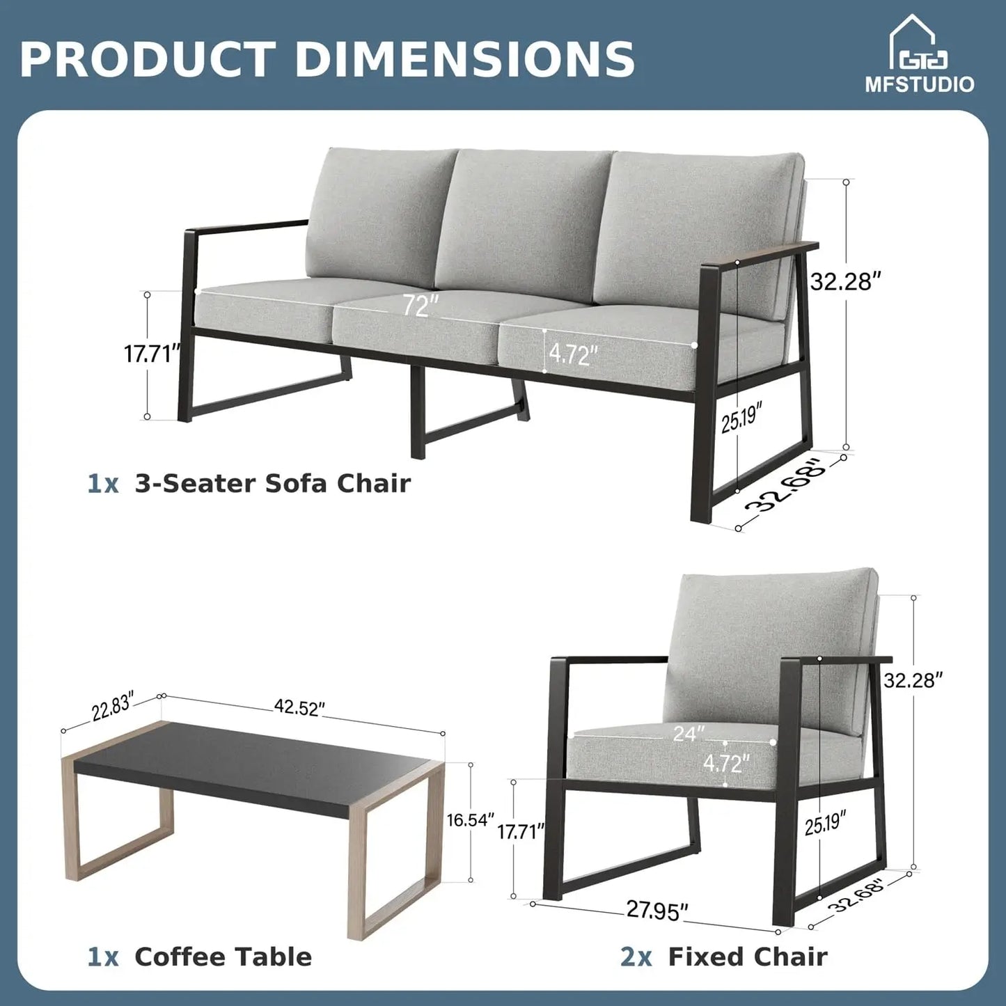 Five Seat Patio Set With Olefin Textilene Backrest Coffee Table