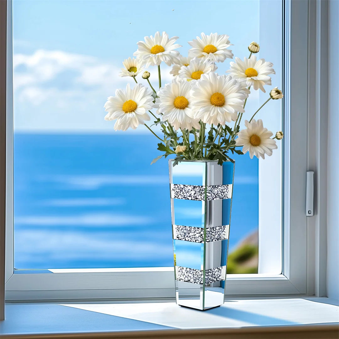Function Modern Floor Vase Crystal Silver Mirrored