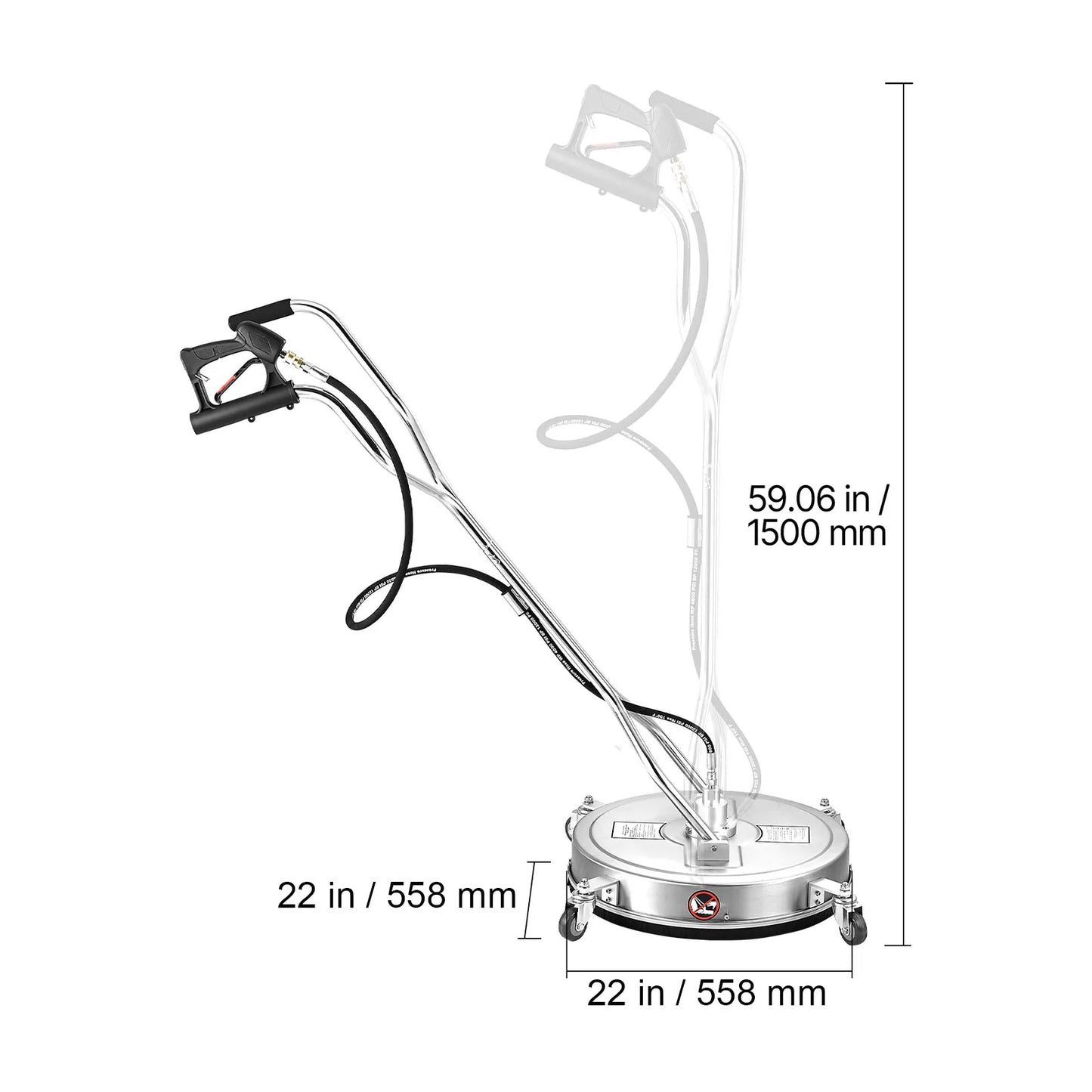 VEVOR Pressure Washer Surface Cleaner PE Stainless Steel Attachments 4 Wheels