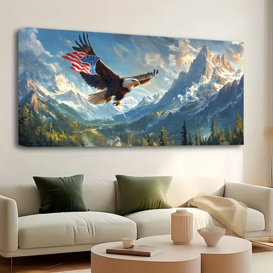 Hign-concerned Condor Canvas Mural American Flag Background